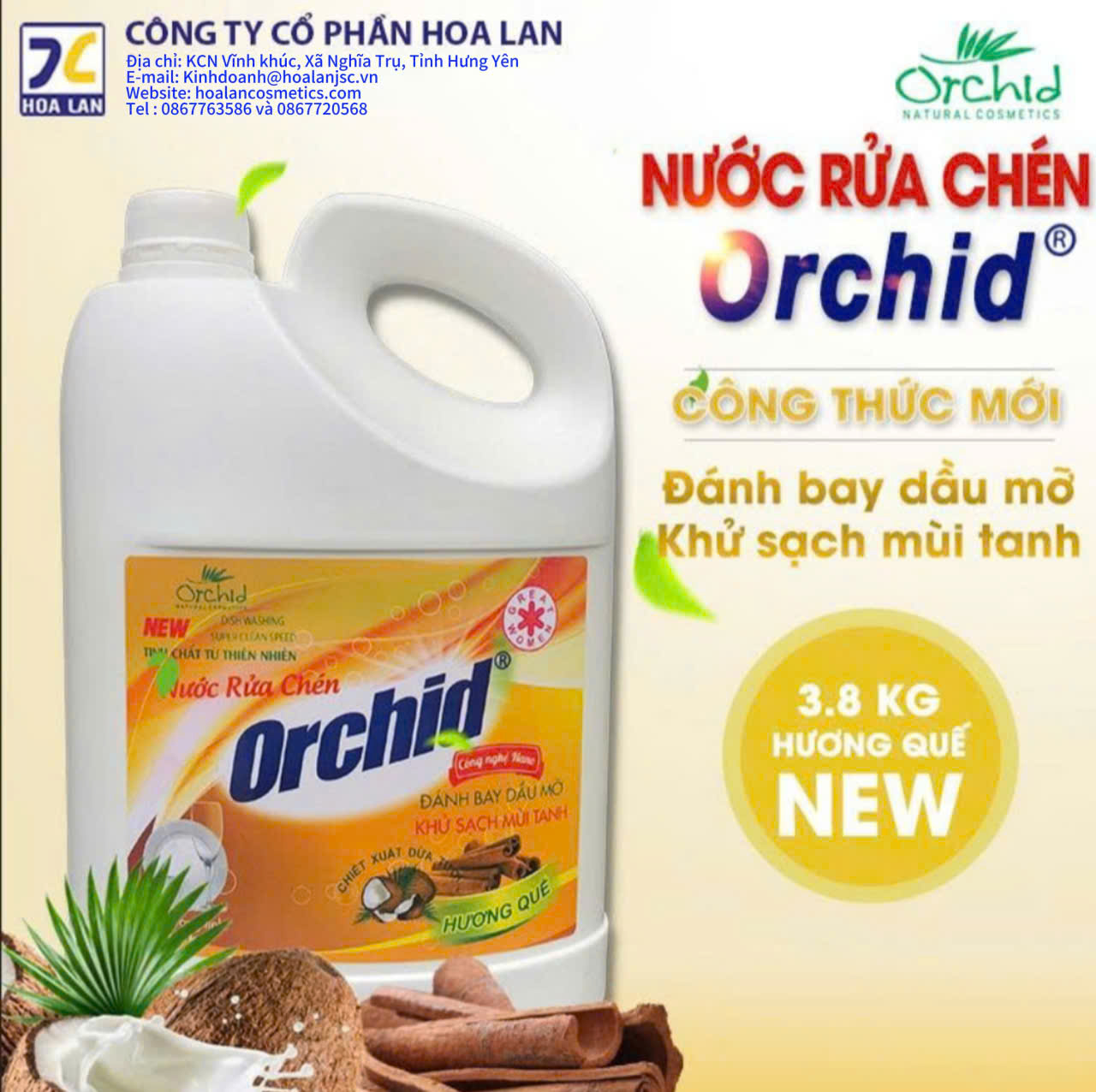 nước rửa chén 3,8 kg h quế